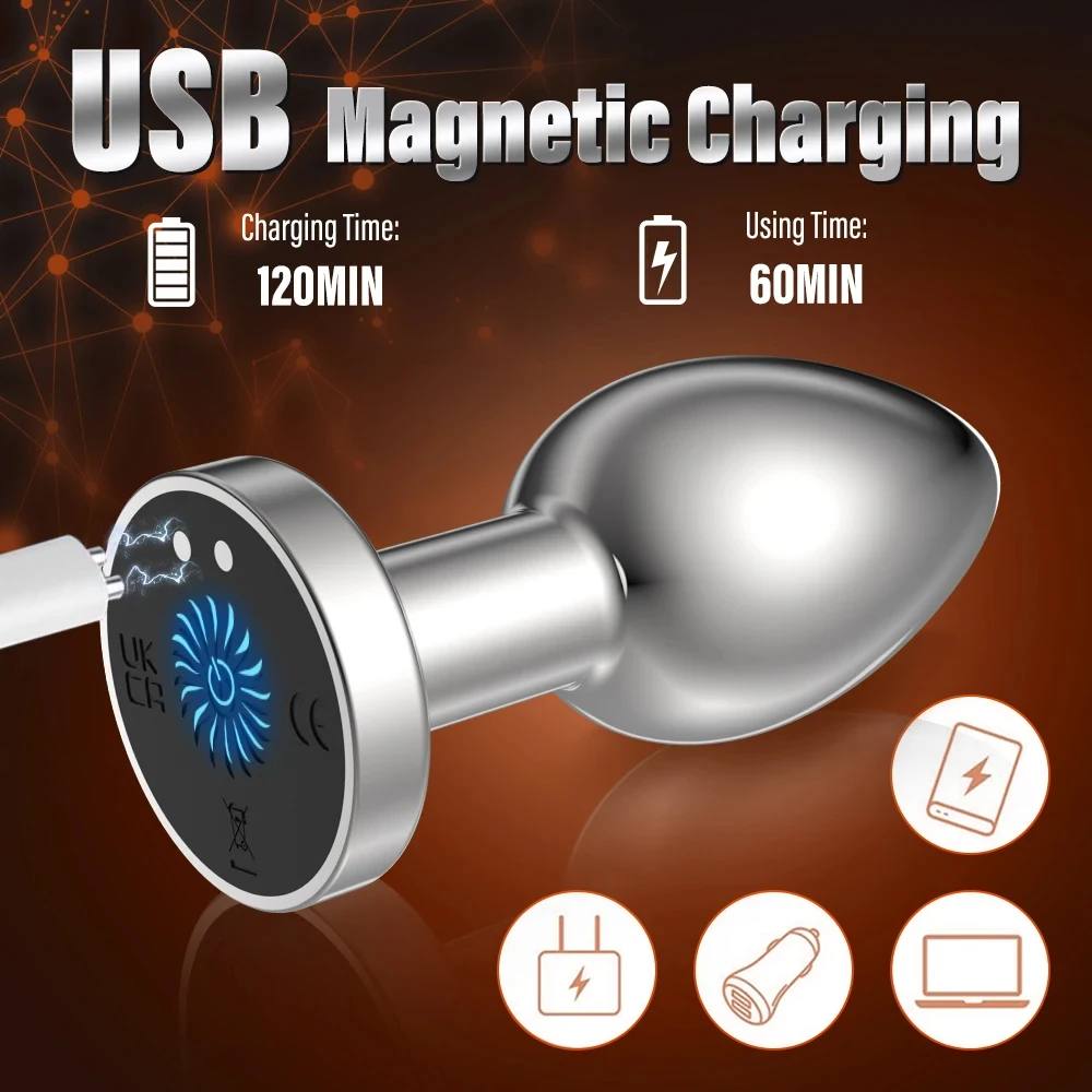 Анальная пробка с вибрацией и пультом (металическая) PREMIUM — изображение 2