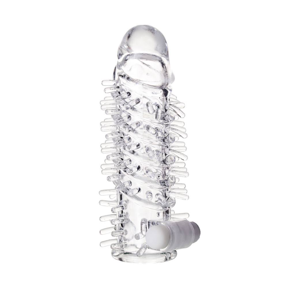 Прозрачная насадка на пенис с вибрацией и рельефом (10+2 см) — изображение 2
