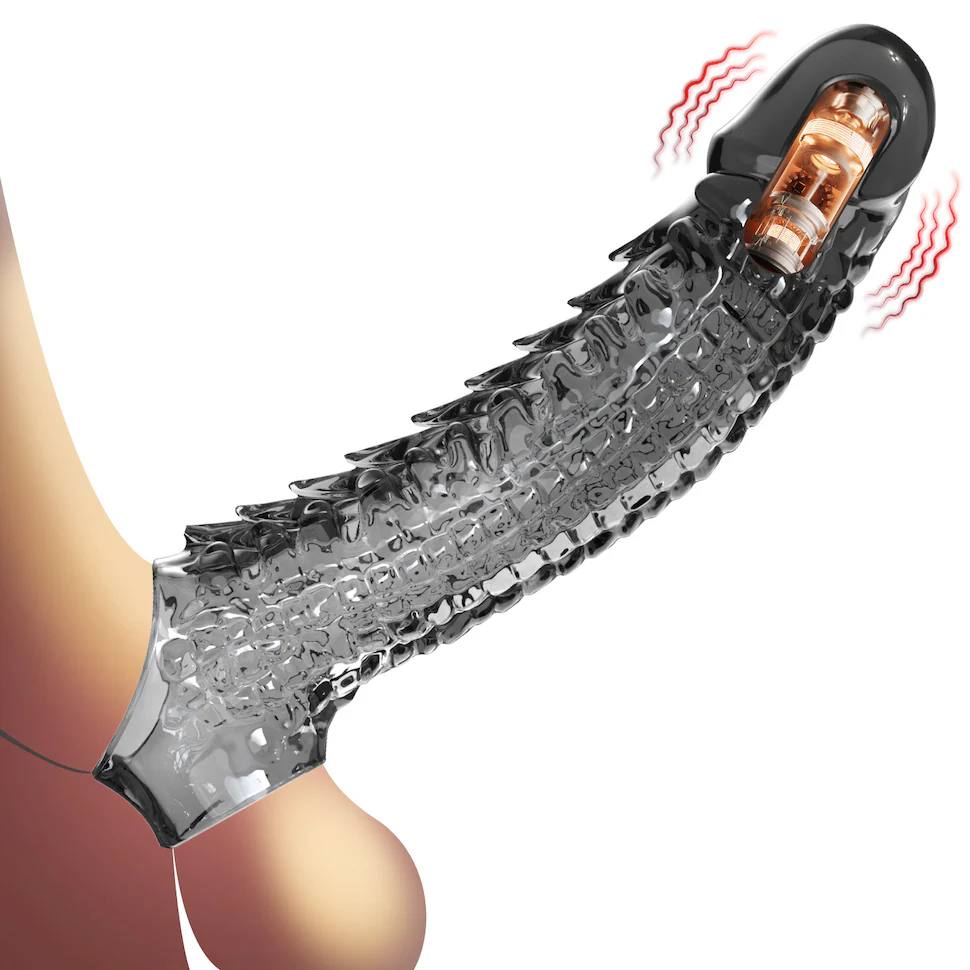 Прозрачная вибронасадка на член с рельефом и вибрацией в головке, эластичный материал, насадка с шипами для пар.