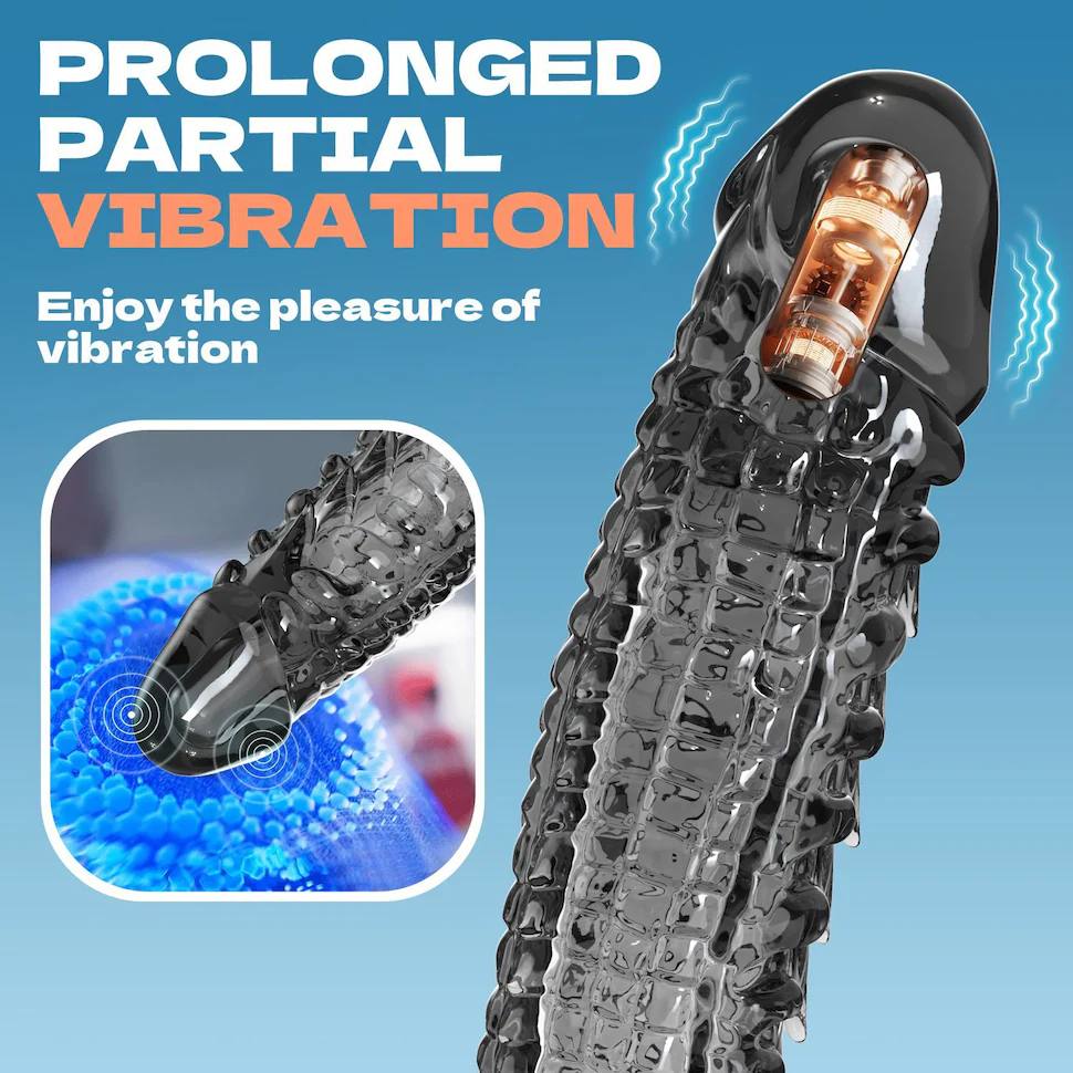 Вибронасадка на член с шипами и вибрацией — прозрачная увеличивающая насадка — изображение 3