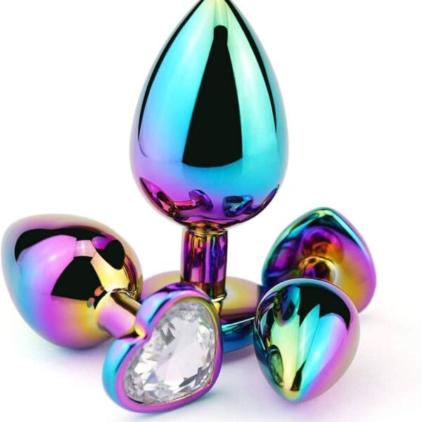 Набор анальных пробок S M L с кристаллами — радужный металл, 3 размера | SexShopUz