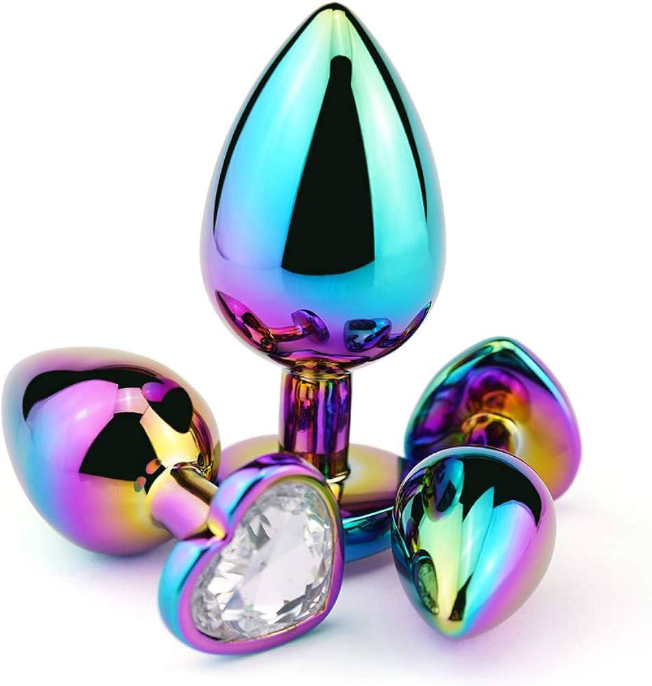 Набор анальных пробок S M L с кристаллами — радужный металл, 3 размера | SexShopUz