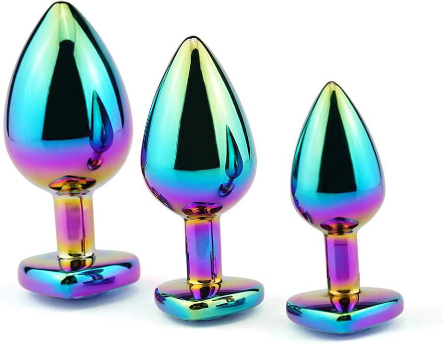 Набор анальных пробок из металла S M L — радужное покрытие — изображение 4