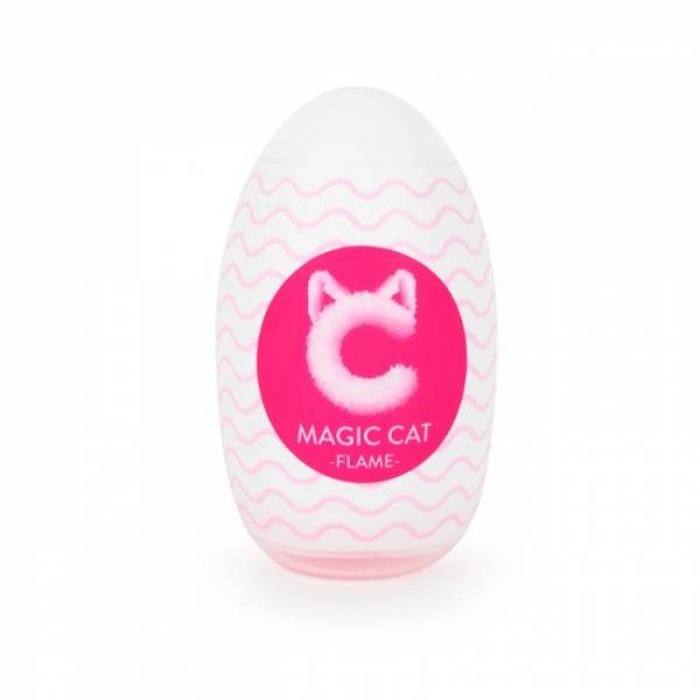 Мужской мастурбатор Magic Cat Flame в форме яйца, бело-розовый корпус, внутренняя рельефная структура для стимуляции.