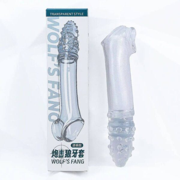 Прозрачная насадка на член Wolf’s Fang с рельефной головкой и мягкими шипами, удлинитель для продления полового акта.